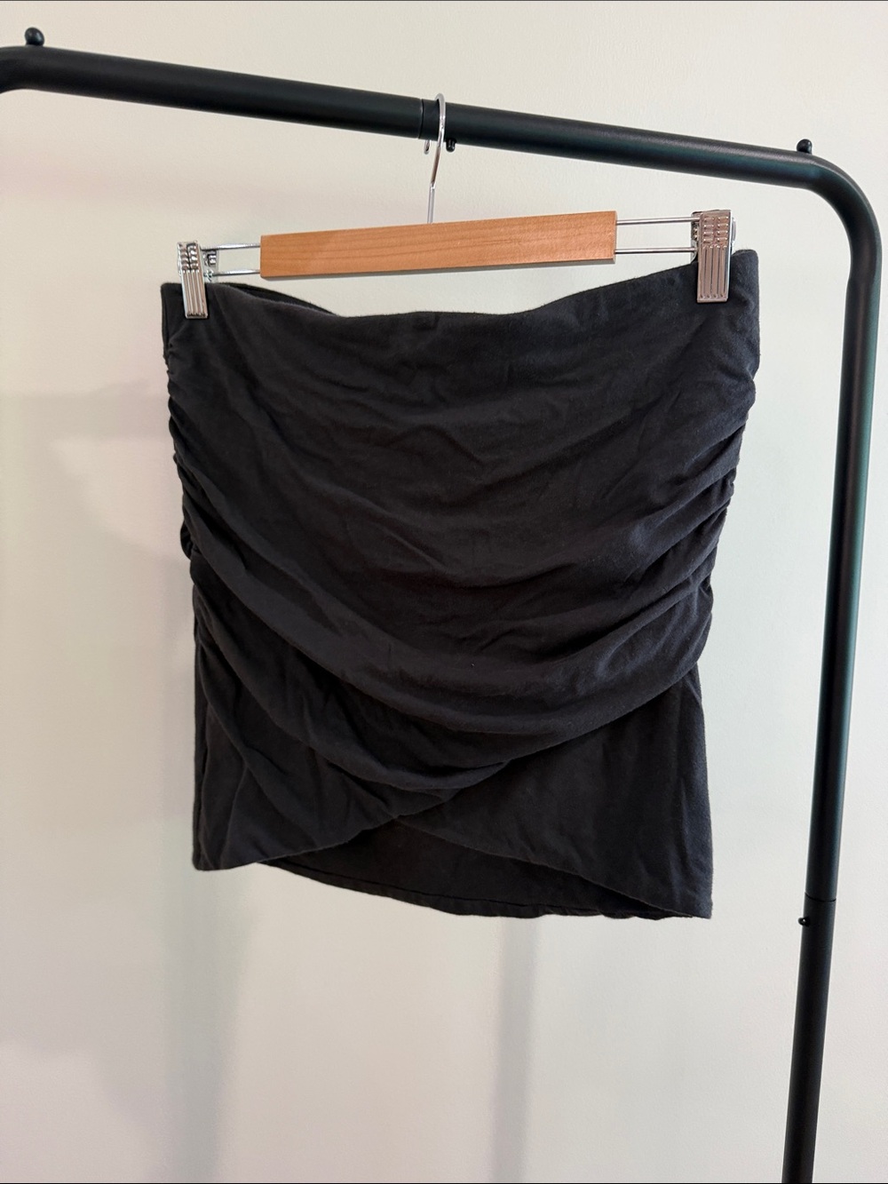 James Perse Black Draped Ruched Mini Skirt